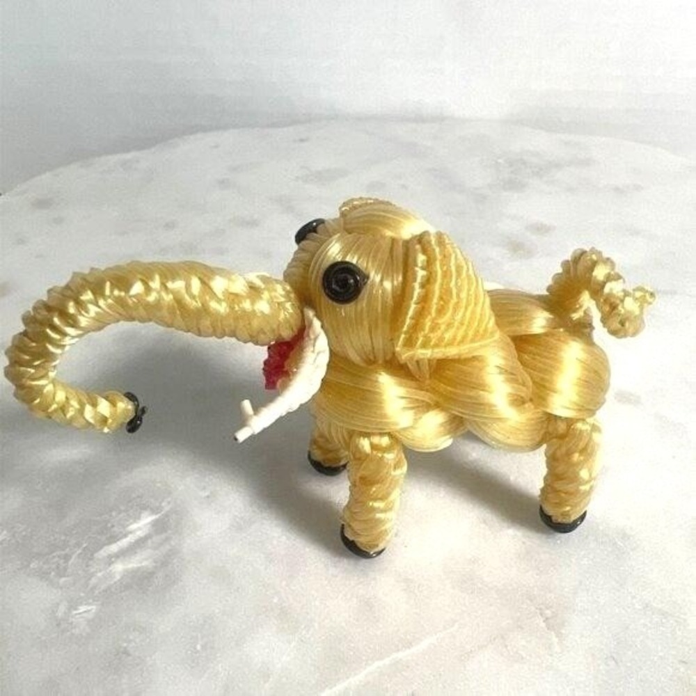 Vtg Braided Plastic Elephant Figurine MCM‎ Kitsch Animal 1950s Novelty Craft